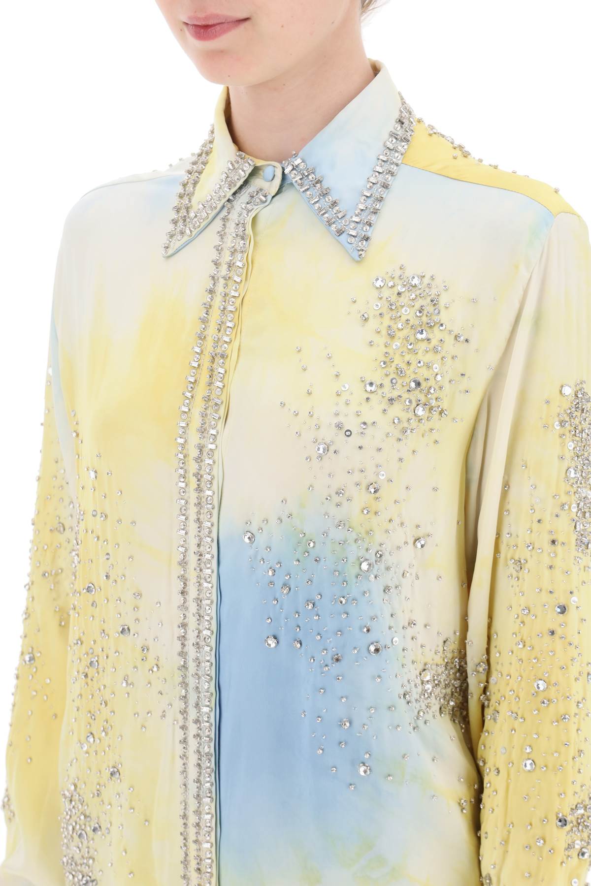Des Phemmes Silk Satin Shirt With Tie-Dye Effect And Appliques-Women's Fashion - Women's Clothing - Tops & Tees - Tank Tops-Des Phemmes-40-Mixed colours-Urbanheer