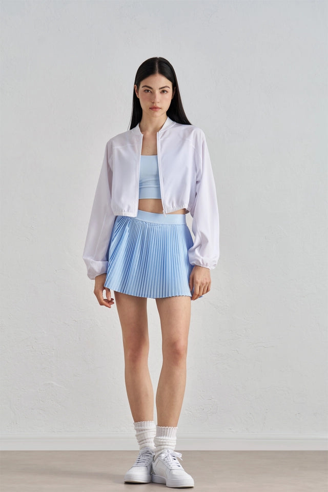 Daisy Lightweight Jacket & Pleated Skirt 2 Piece Set White | Echo Blue-Set-91thelabel-S-White | Echo Blue-Urbanheer