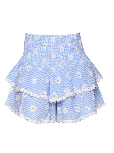 Daisy Print Layered Skort with Smocked Yoke