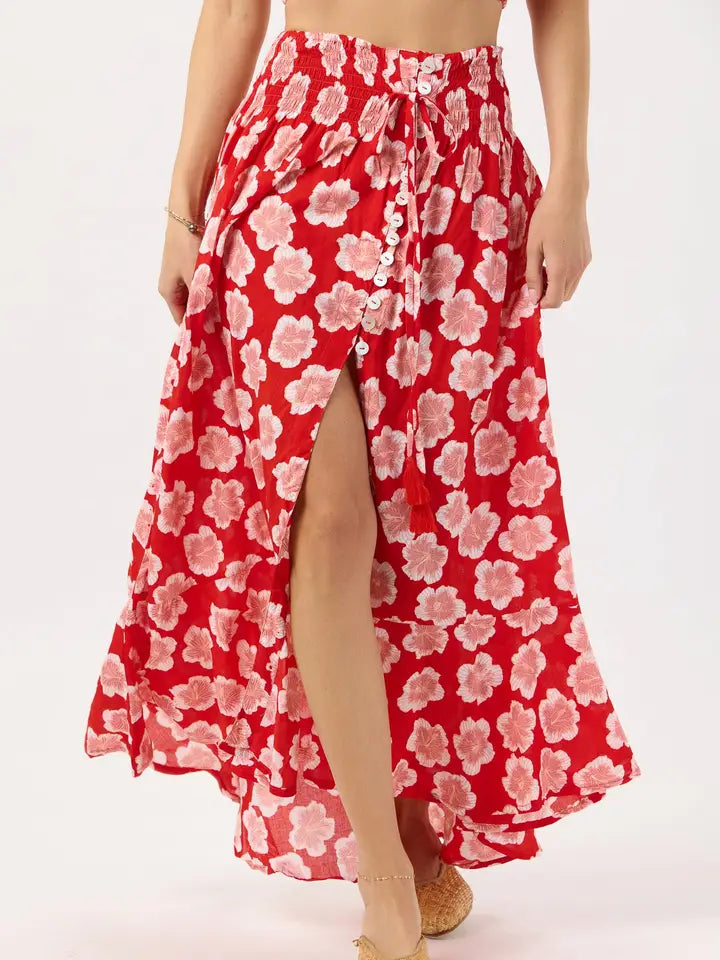 Dakota Skirt Lanai Floral Red-Skirt-Tiare Hawaii-One Size-Lanai Floral Red-Urbanheer