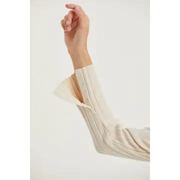 Danielle Rib Knit Asymmetric Hem Top Beige