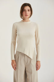 Danielle Rib Knit Asymmetric Hem Top Beige