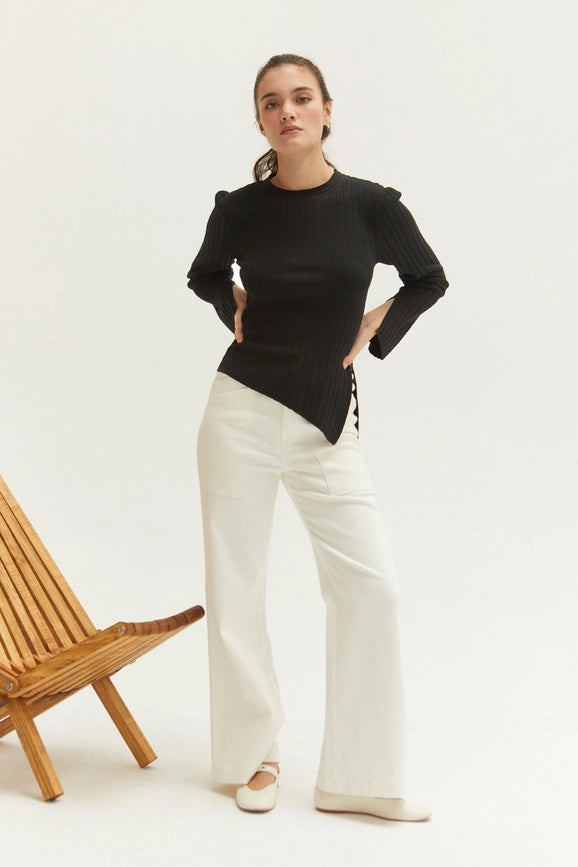 Danielle Rib Knit Asymmetric Hem Top Black-Top-Crescent-XS-Black-Urbanheer