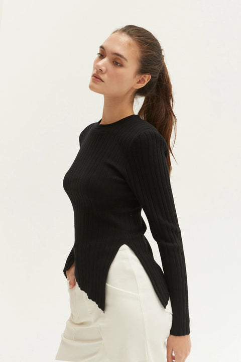 Danielle Rib Knit Asymmetric Hem Top Black-Top-Crescent-XS-Black-Urbanheer