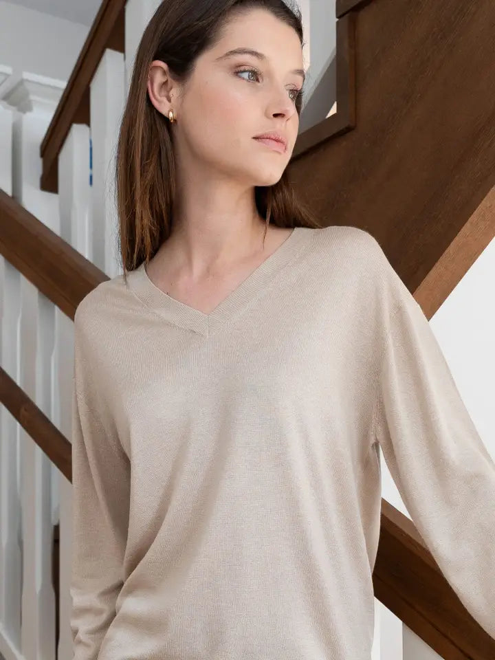 Daphne Silk and Cashmere Sweater Beige-Sweater-Bel Cashmere S.C.-S-Beige-Urbanheer