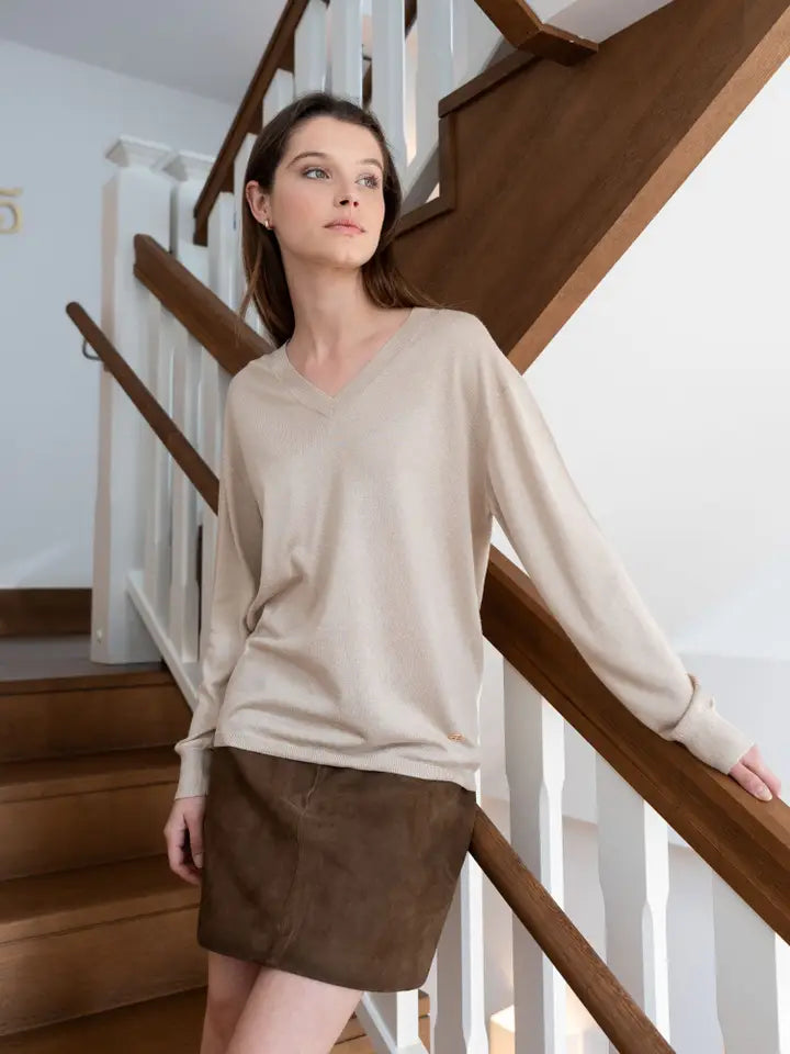 Daphne Silk and Cashmere Sweater Beige-Sweater-Bel Cashmere S.C.-S-Beige-Urbanheer