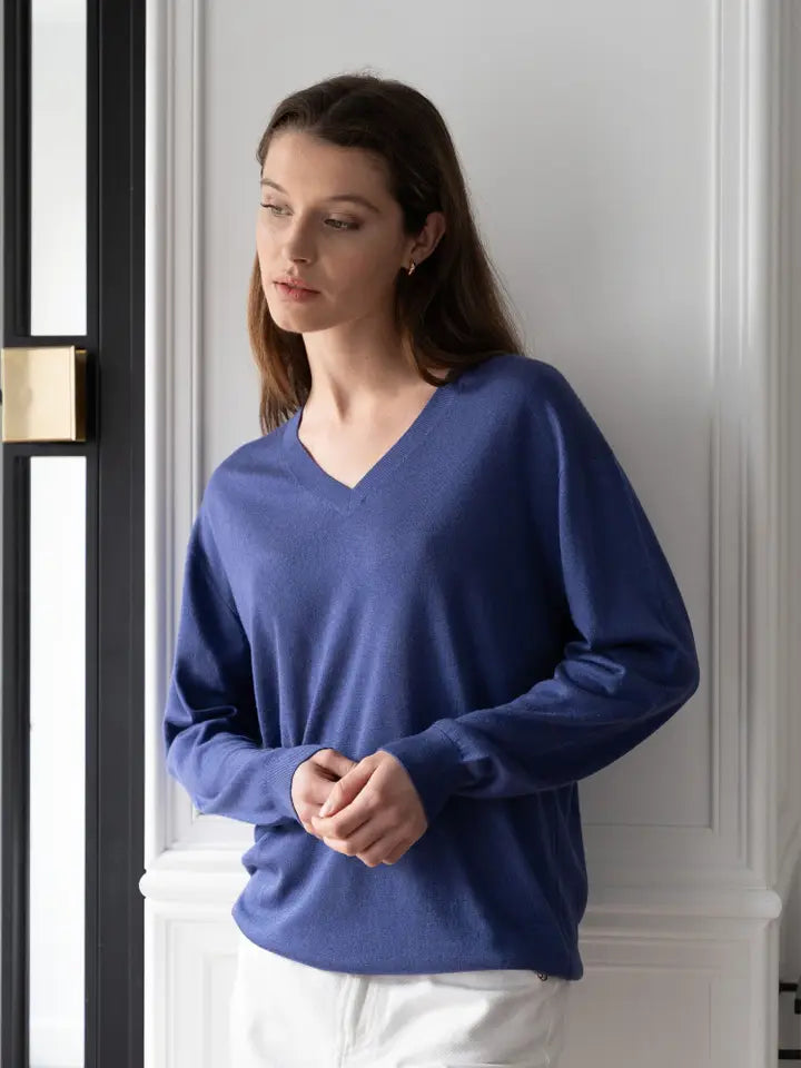 Daphne Silk and Cashmere Sweater Dark Blue-Sweater-Bel Cashmere S.C.-S-Dark Blue-Urbanheer