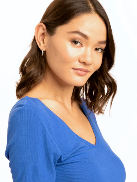 Darina Feather Rib Double V-Neck Top