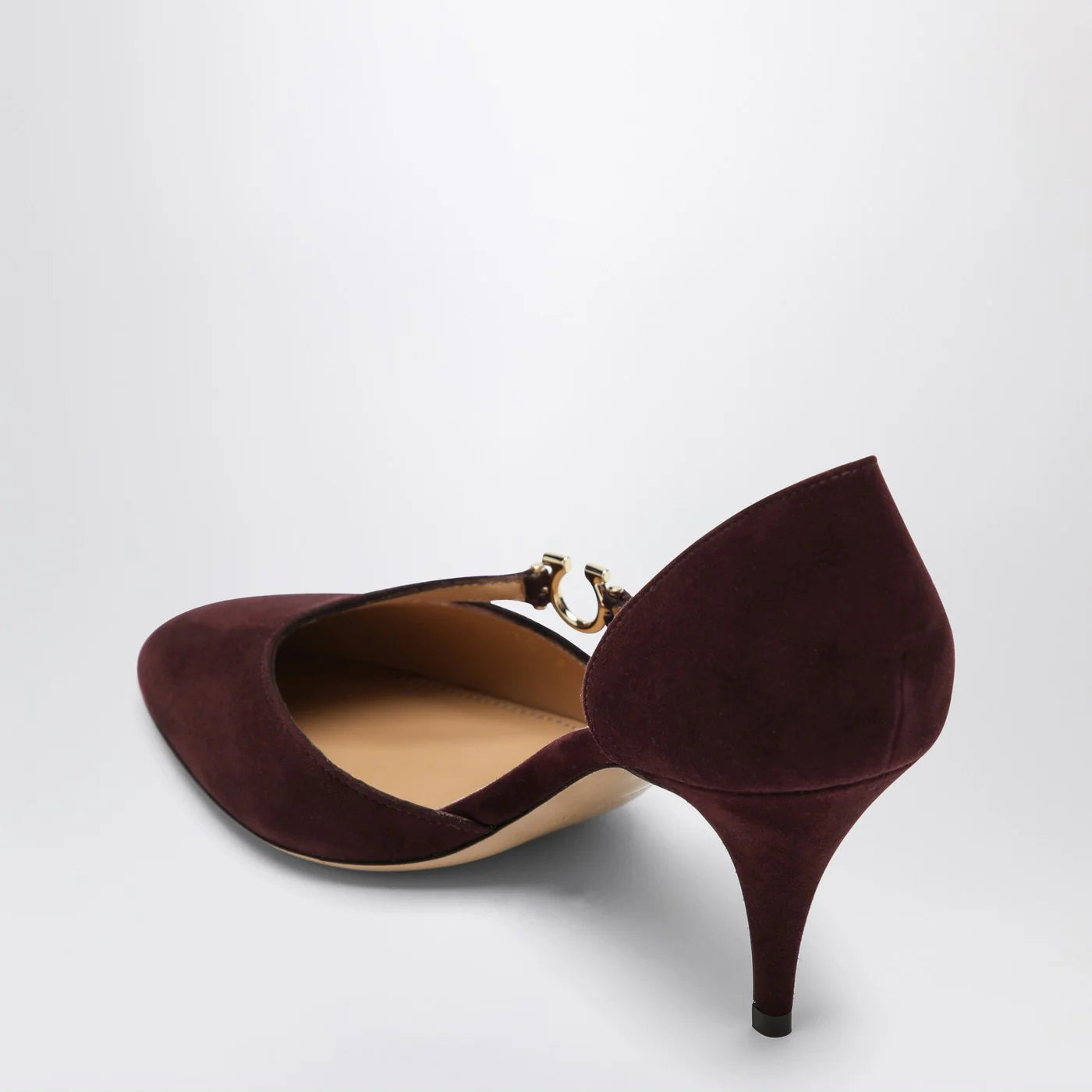 Dark Barolo Suede Pumps with Gancini Detail