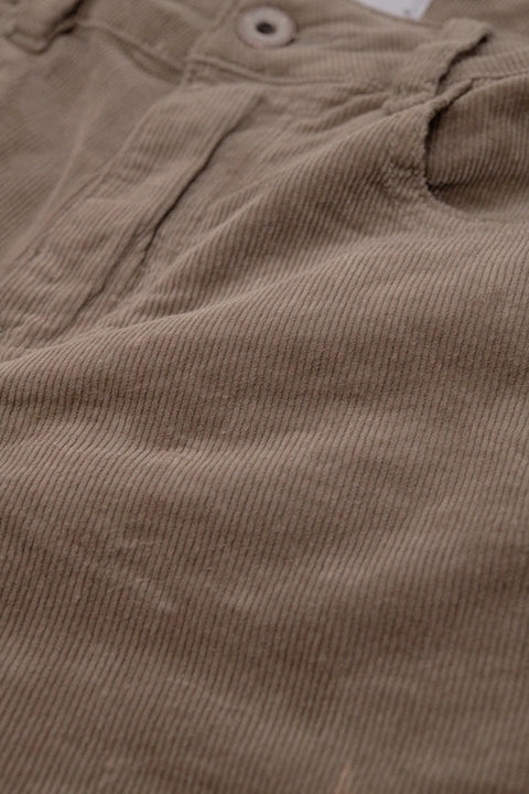 Dark Beige Corduroy Flare Pants with Leopard Print At the Bottom-Pants-Q2-XS-Beige-Urbanheer