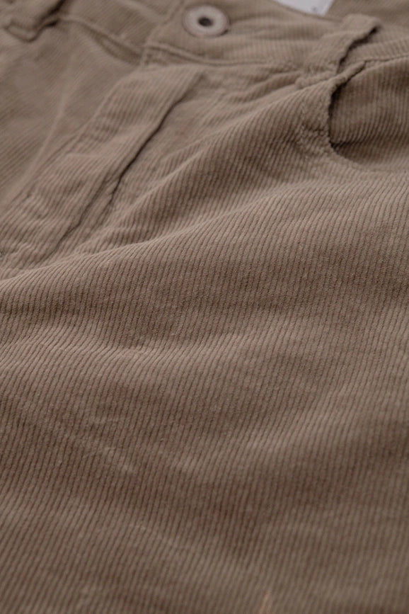 Dark Beige Corduroy Flare Pants with Leopard Print At the Bottom-Pants-Q2-XS-Beige-Urbanheer