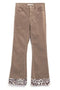 Dark Beige Corduroy Flare Pants with Leopard Print At the Bottom-Pants-Q2-XS-Beige-Urbanheer