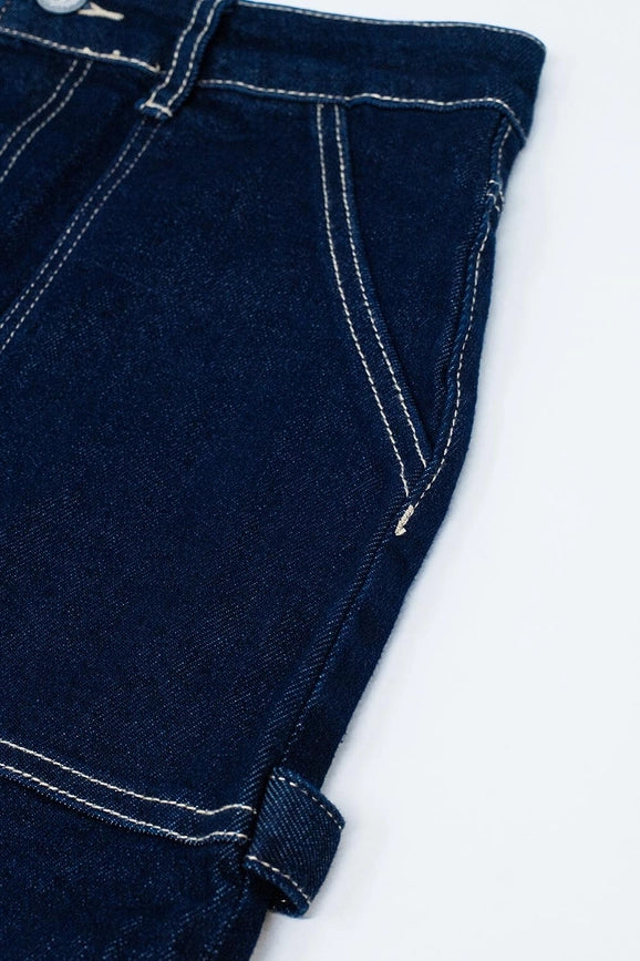 Dark Wash Denim Mini Skirt with Front Pockets-Skirt-Q2-XS-Blue-Urbanheer