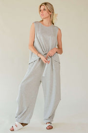 Davi & Dani Drawstring Hem Round Neck Tank and Pants Set-Street 360-HEATHER GREY-S-Urbanheer