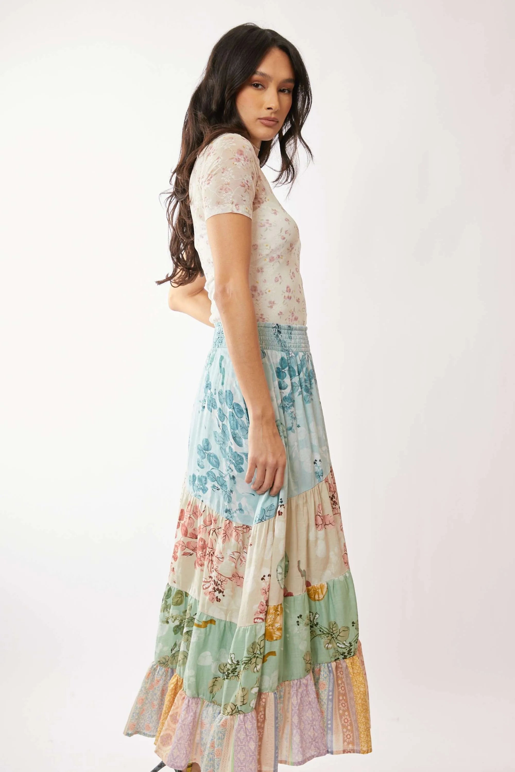 Davi & Dani Floral Mesh Mock Neck Short Sleeve Top-Davi & Dani-INDIAN PINK-S-Urbanheer