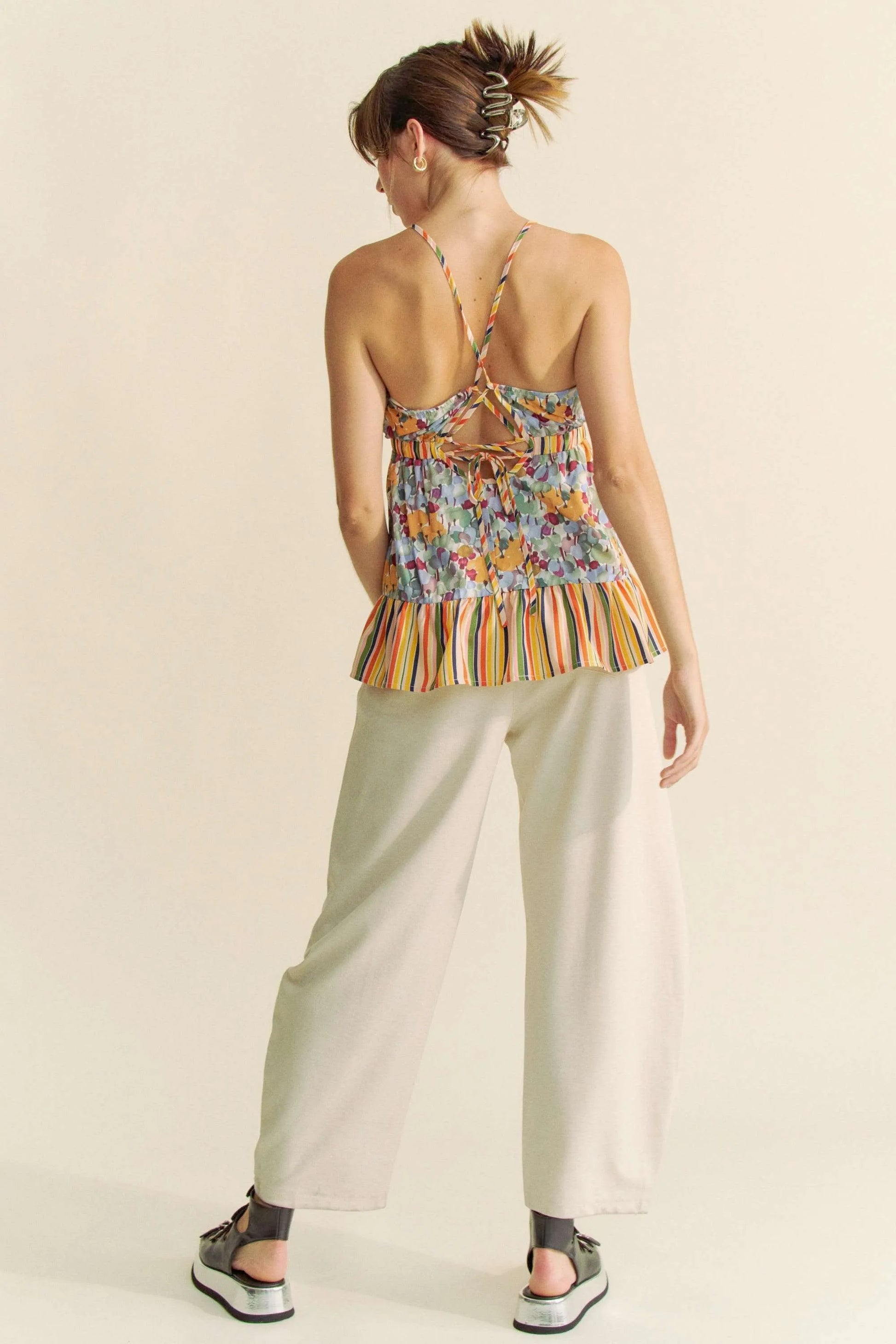 Davi & Dani Floral Smocked Sleeveless Ruffle Back Tie Top-Davi & Dani-SAGE-S-Urbanheer