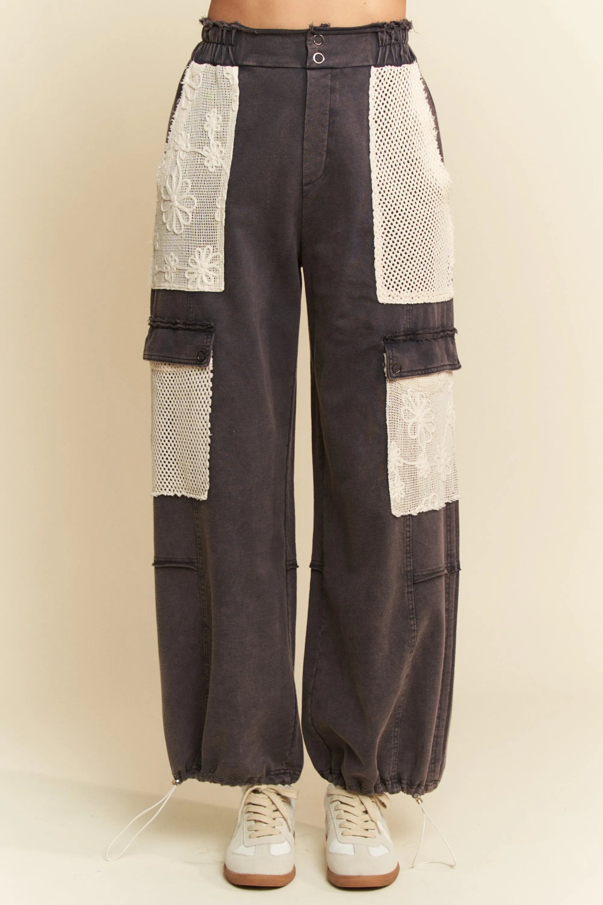 Davi & Dani Lace Patchwork Bottom Opening Adjustable Pants-Davi & Dani-NAVY-S-Urbanheer