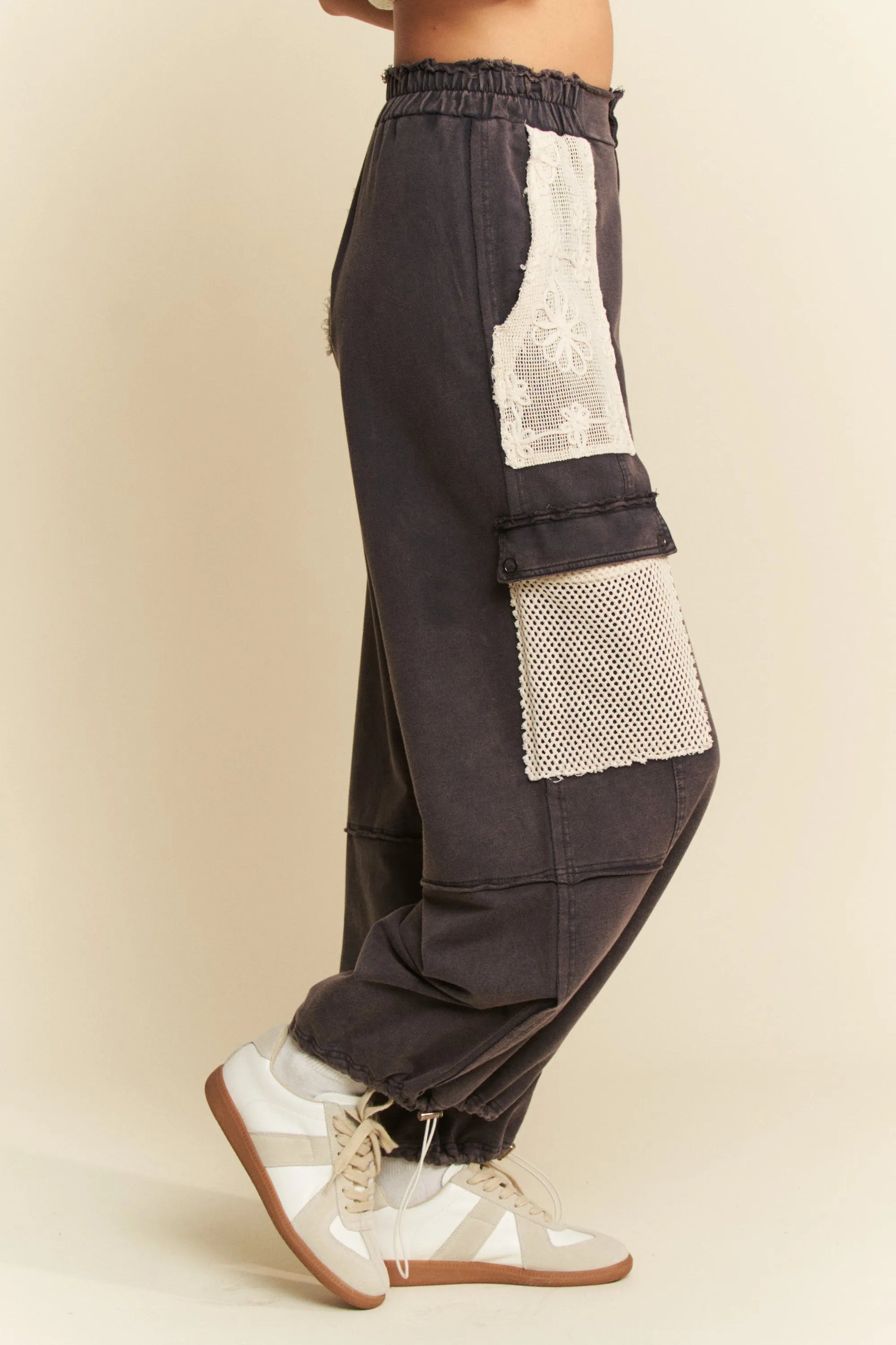 Davi & Dani Lace Patchwork Bottom Opening Adjustable Pants-Davi & Dani-NAVY-S-Urbanheer