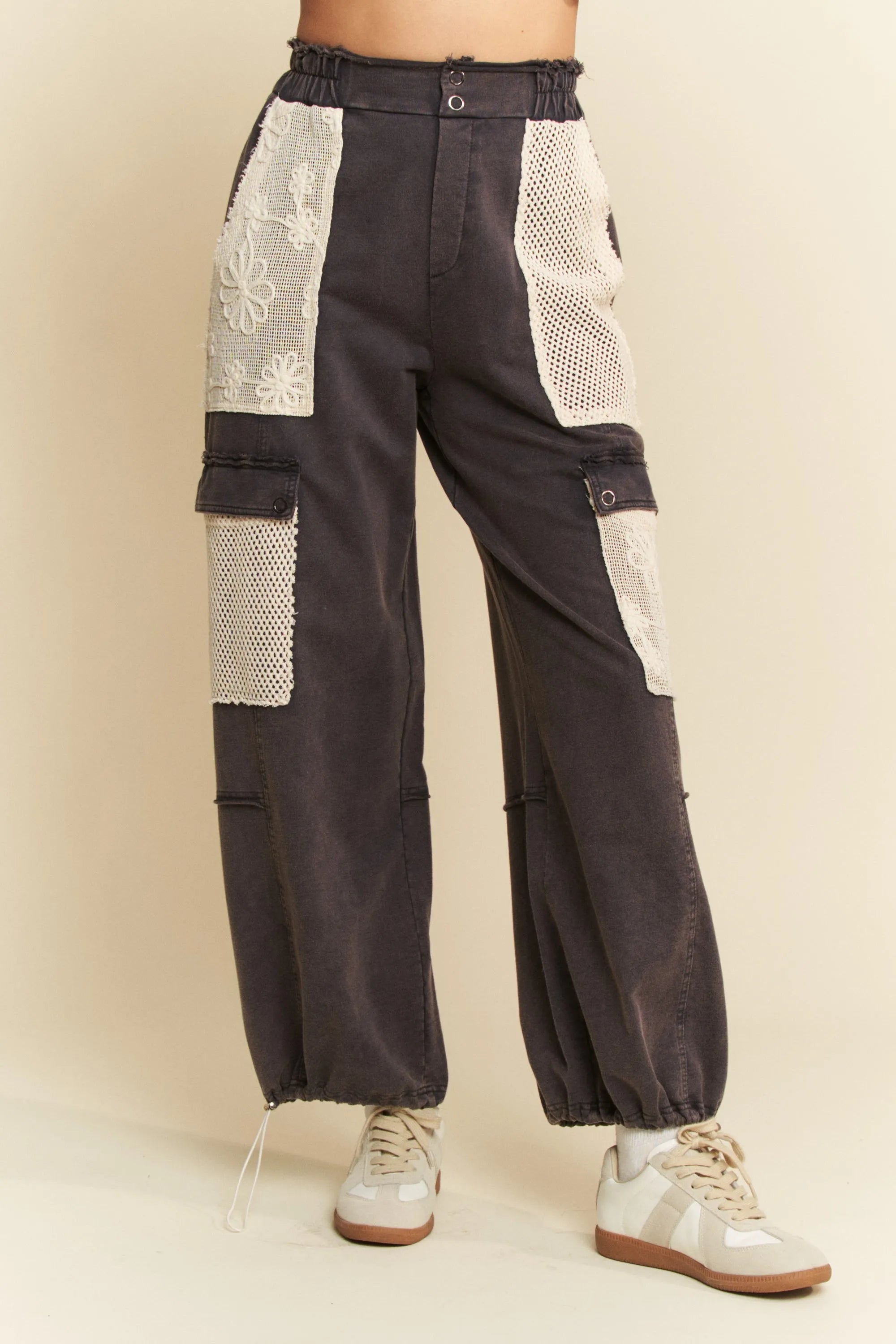 Davi & Dani Lace Patchwork Bottom Opening Adjustable Pants-Davi & Dani-NAVY-S-Urbanheer