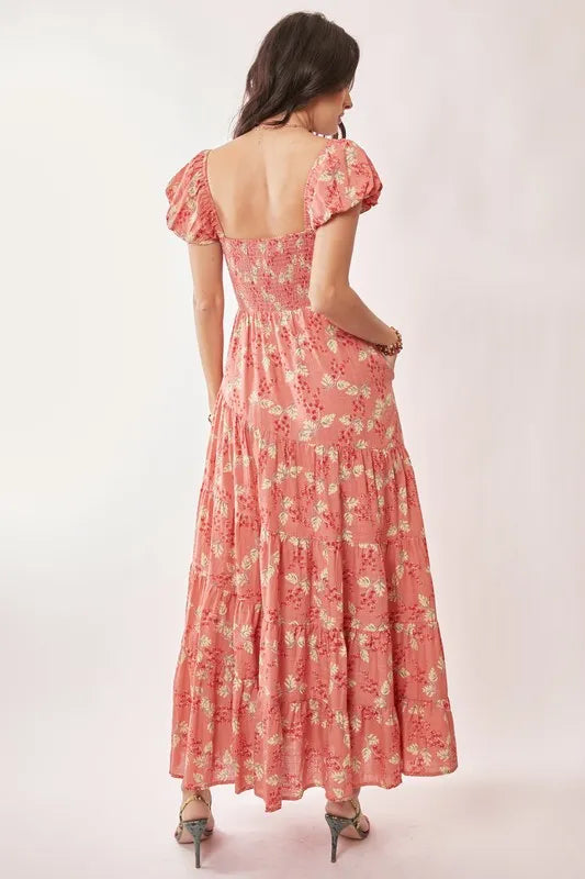 Davi & Dani Lightweight Sweetheart Neck Textured Tiered Maxi Dress-Street 360-Coral-S-Urbanheer