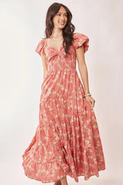Davi & Dani Lightweight Sweetheart Neck Textured Tiered Maxi Dress-Street 360-Coral-S-Urbanheer