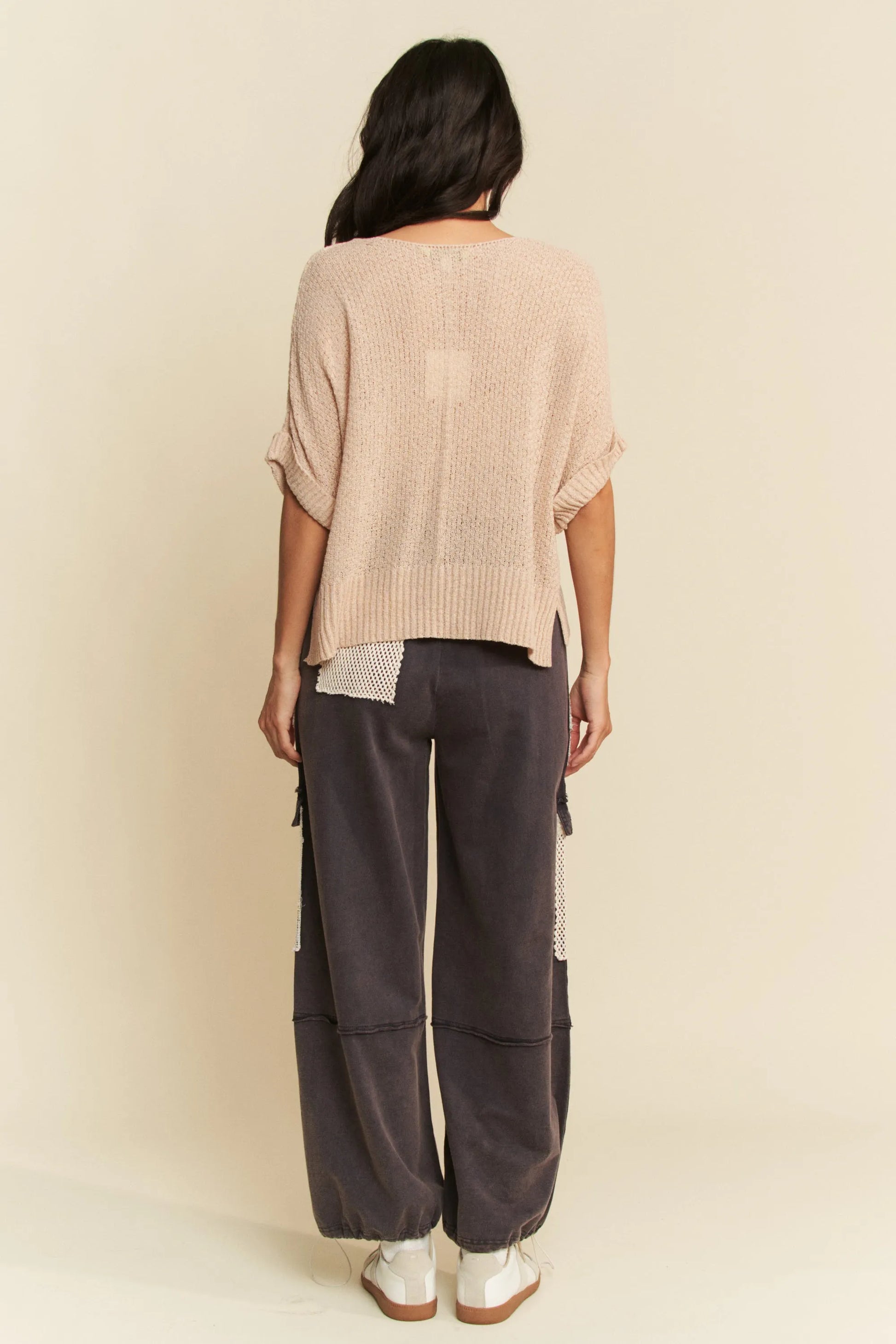 Davi & Dani Sequin American Flag Patch Short Sleeve Knit Top-Davi & Dani-TAUPE-S-Urbanheer