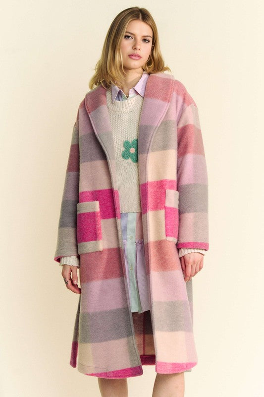 Davi & Dani Tied Color Block Collared Neck Coat-Street 360-Hot Pink Multicolor-S-Urbanheer