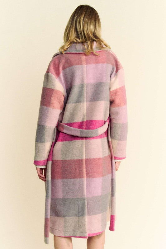 Davi & Dani Tied Color Block Collared Neck Coat-Street 360-Hot Pink Multicolor-S-Urbanheer