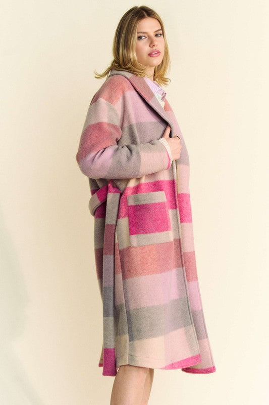 Davi & Dani Tied Color Block Collared Neck Coat-Street 360-Hot Pink Multicolor-S-Urbanheer