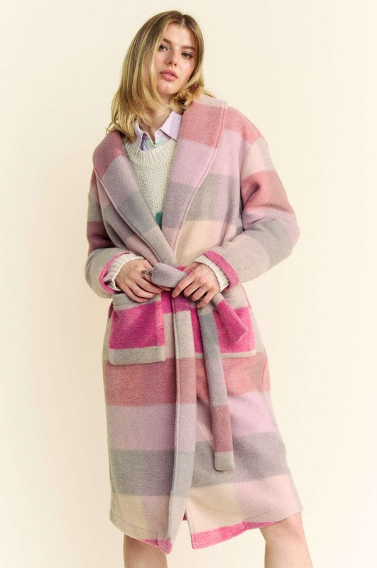 Davi & Dani Tied Color Block Collared Neck Coat-Street 360-Hot Pink Multicolor-S-Urbanheer