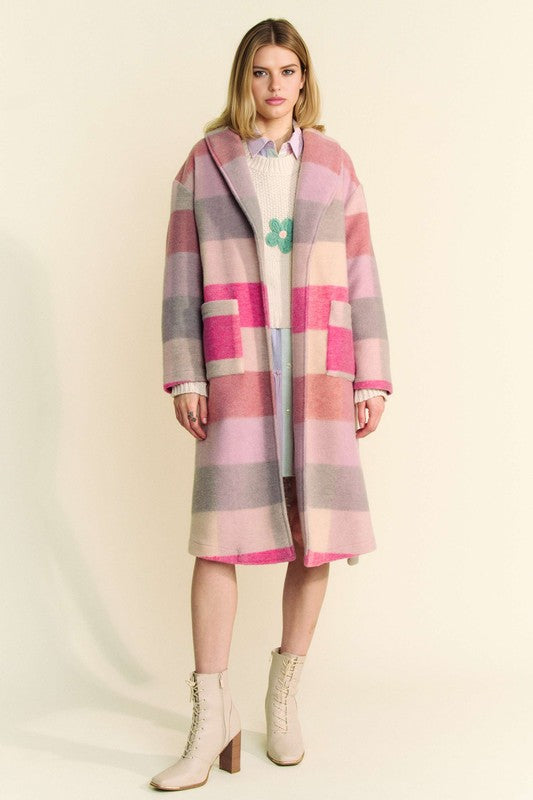 Davi & Dani Tied Color Block Collared Neck Coat-Street 360-Hot Pink Multicolor-S-Urbanheer