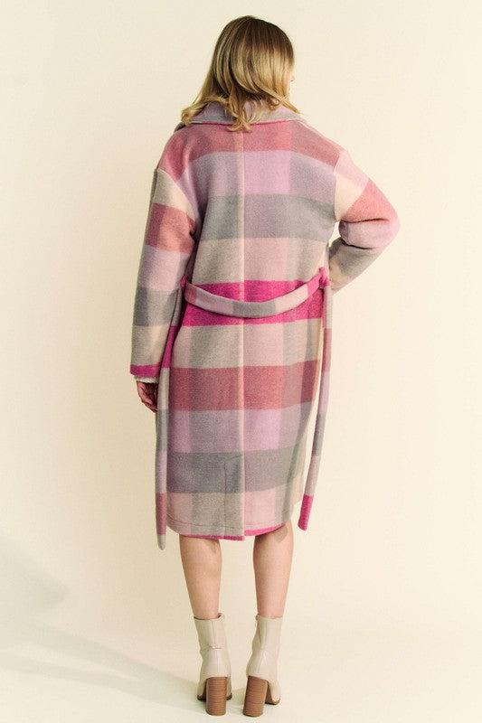 Davi & Dani Tied Color Block Collared Neck Coat-Street 360-Hot Pink Multicolor-S-Urbanheer