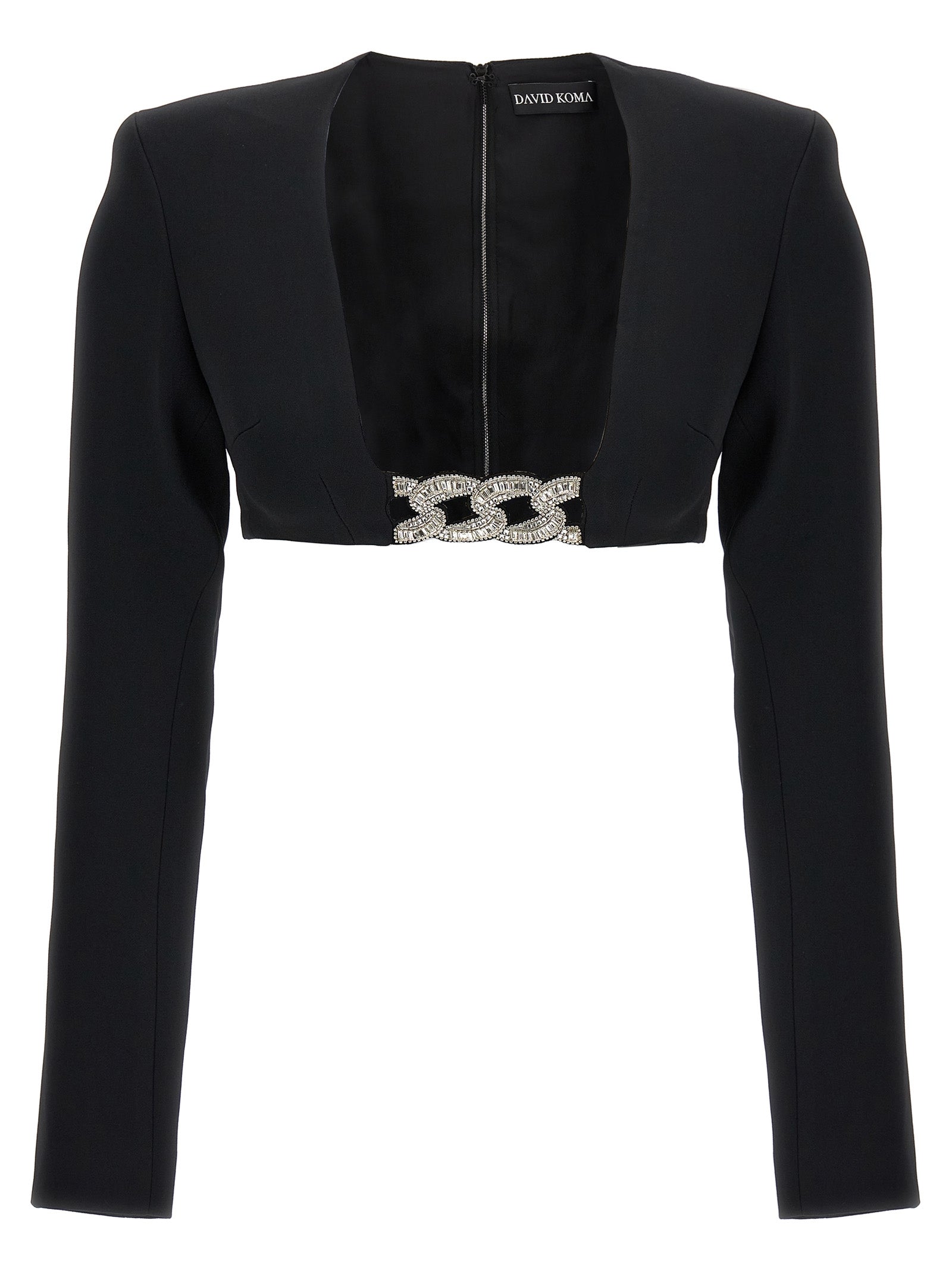 David Koma Top 3d Crystsal Chain And Square Neck