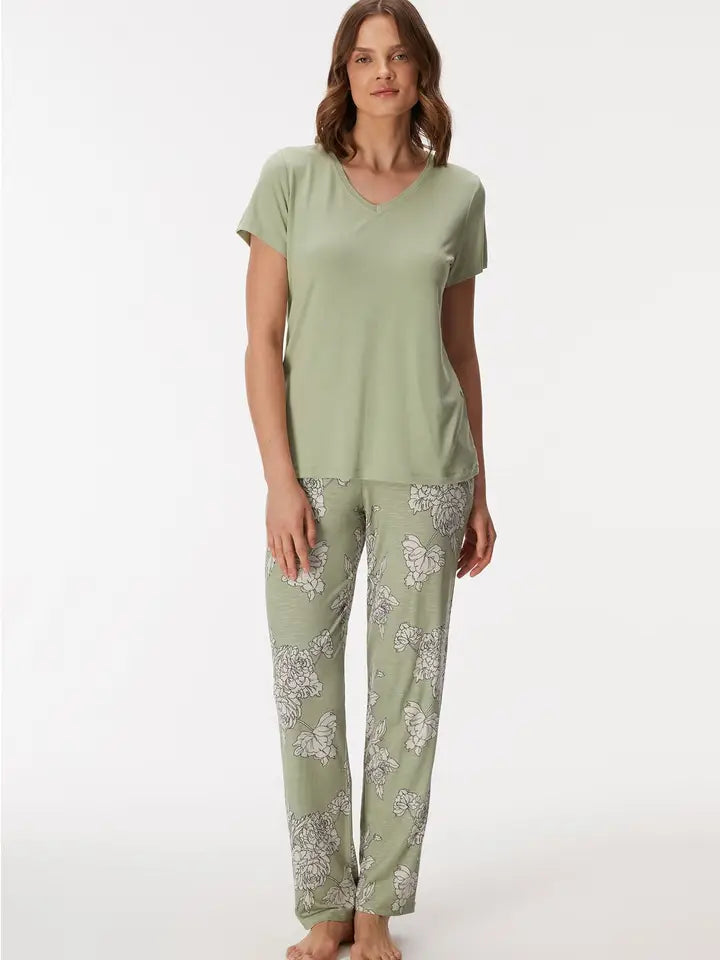 Daylily 11401 Women's T-Shirt & Pants Set-Set-GOLDENBAY-S-Green-Urbanheer