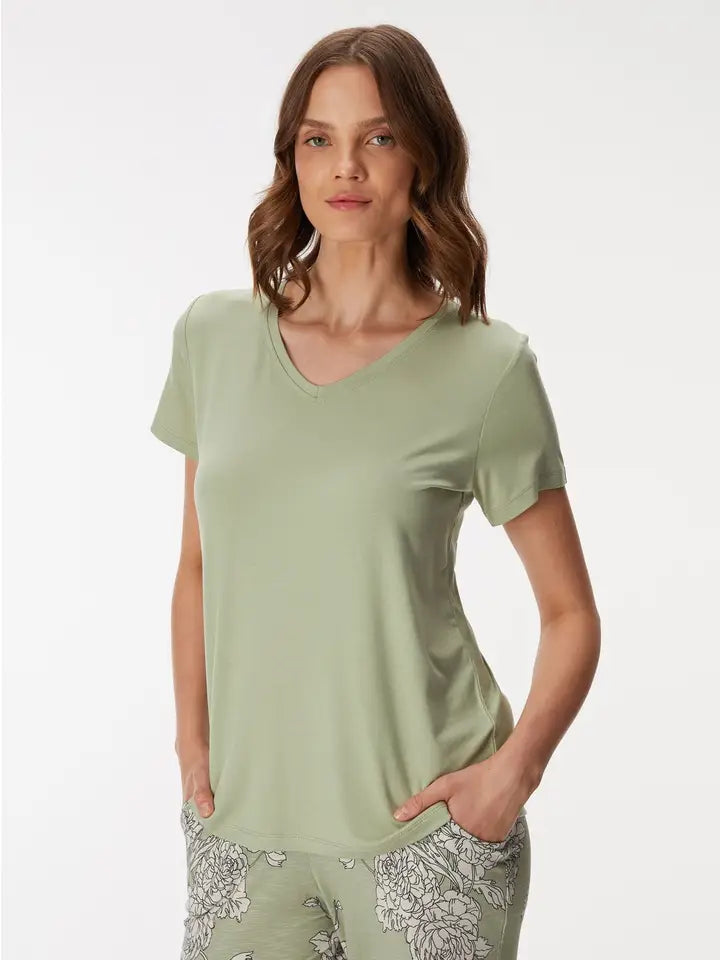 Daylily 11401 Women's T-Shirt & Pants Set-Set-GOLDENBAY-S-Green-Urbanheer
