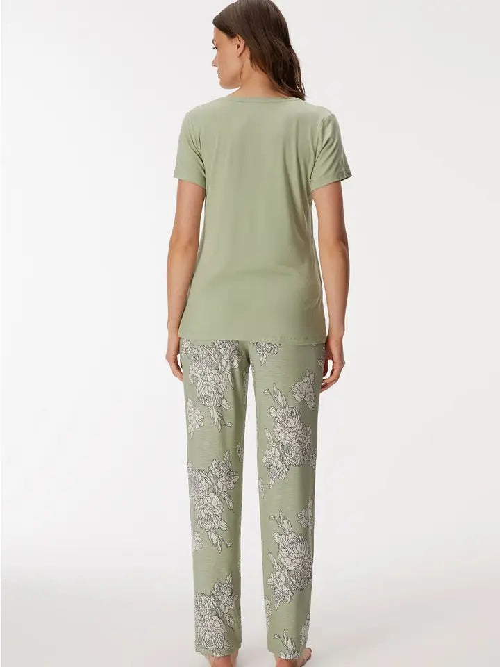 Daylily 11401 Women's T-Shirt & Pants Set-Set-GOLDENBAY-S-Green-Urbanheer