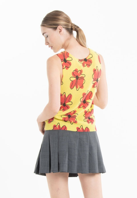 Débardeur col rond cachemire jaune fluo imprimé floral femme - KELLY 26-col rond femme-Studio Cashmere8-S-M-SC8-01107-jaune fluo/imprimé-Urbanheer