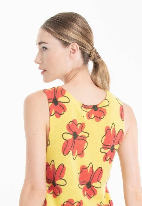 Débardeur col rond cachemire jaune fluo imprimé floral femme - KELLY 26-col rond femme-Studio Cashmere8-S-M-SC8-01107-jaune fluo/imprimé-Urbanheer