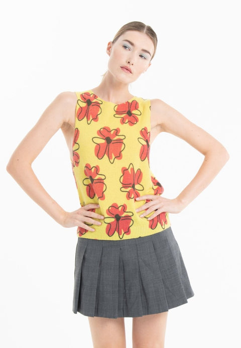 Débardeur col rond cachemire jaune fluo imprimé floral femme - KELLY 26-col rond femme-Studio Cashmere8-S-M-SC8-01107-jaune fluo/imprimé-Urbanheer