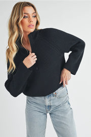 Debbie Half-Zip Sweater Black-Sweater-AEMI + CO-S-Urbanheer