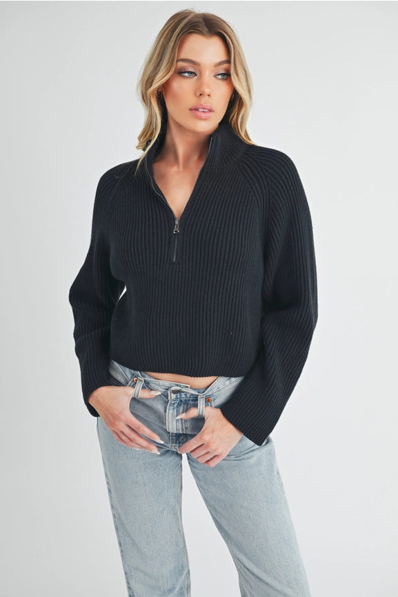 Debbie Half-Zip Sweater Black-Sweater-AEMI + CO-S-Urbanheer