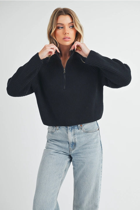 Debbie Half-Zip Sweater Black-Sweater-AEMI + CO-S-Urbanheer