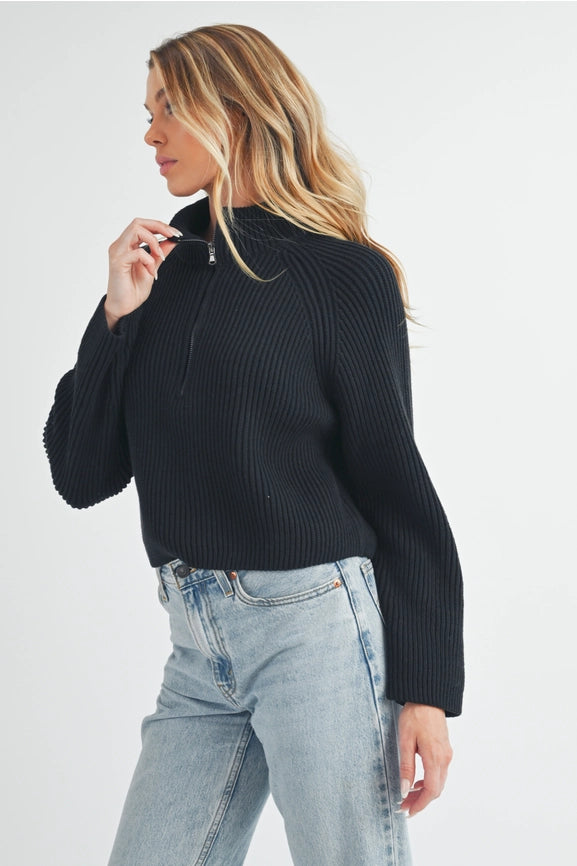 Debbie Half-Zip Sweater Black-Sweater-AEMI + CO-S-Urbanheer
