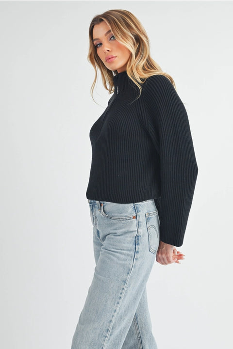 Debbie Half-Zip Sweater Black-Sweater-AEMI + CO-S-Urbanheer
