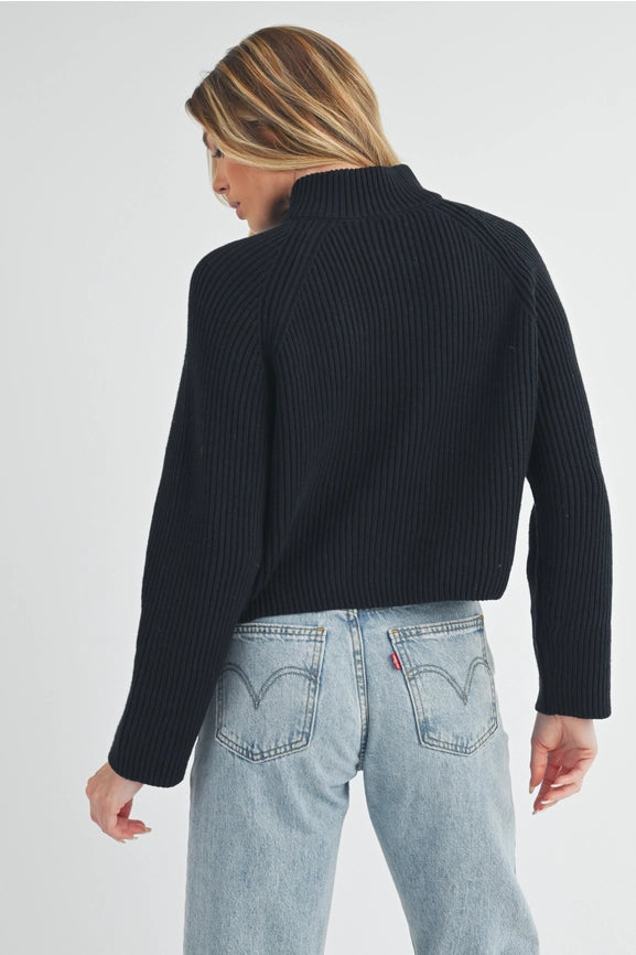 Debbie Half-Zip Sweater Black-Sweater-AEMI + CO-S-Urbanheer