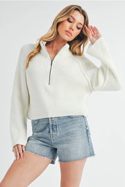 Debbie Half-Zip Sweater White-Sweater-AEMI + CO-S-Urbanheer