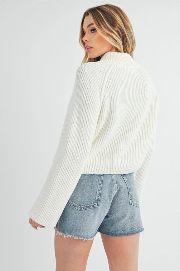 Debbie Half-Zip Sweater White-Sweater-AEMI + CO-S-Urbanheer