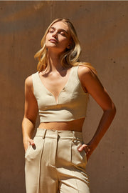 Debbie V-Wire Cropped Top-Top-Crescent-XS-CUSTARD-Urbanheer