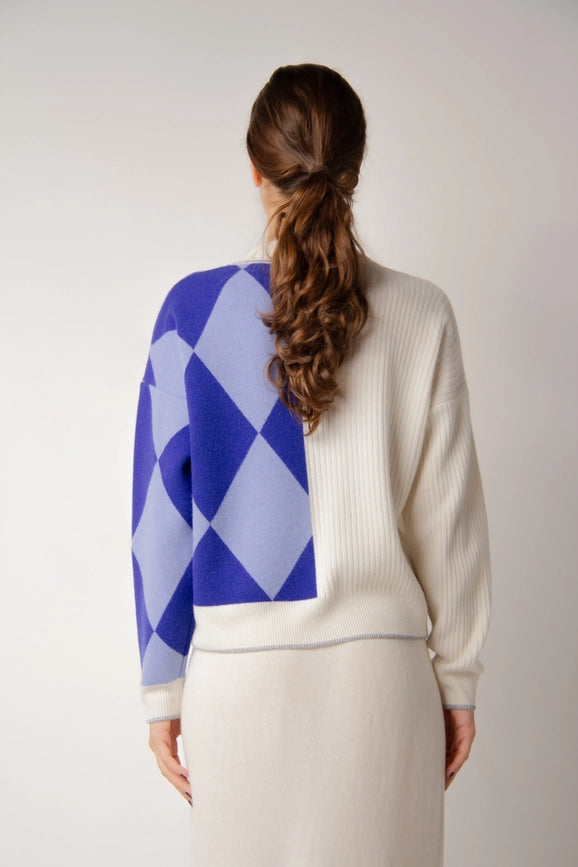 Deconstructed Intarsia Sweater in Cashmere Blend Bianco Naturale-Sweater-LÈMME-S-Urbanheer