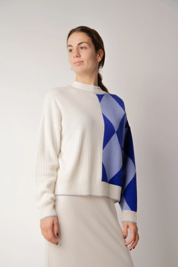 Deconstructed Intarsia Sweater in Cashmere Blend Bianco Naturale-Sweater-LÈMME-S-Urbanheer
